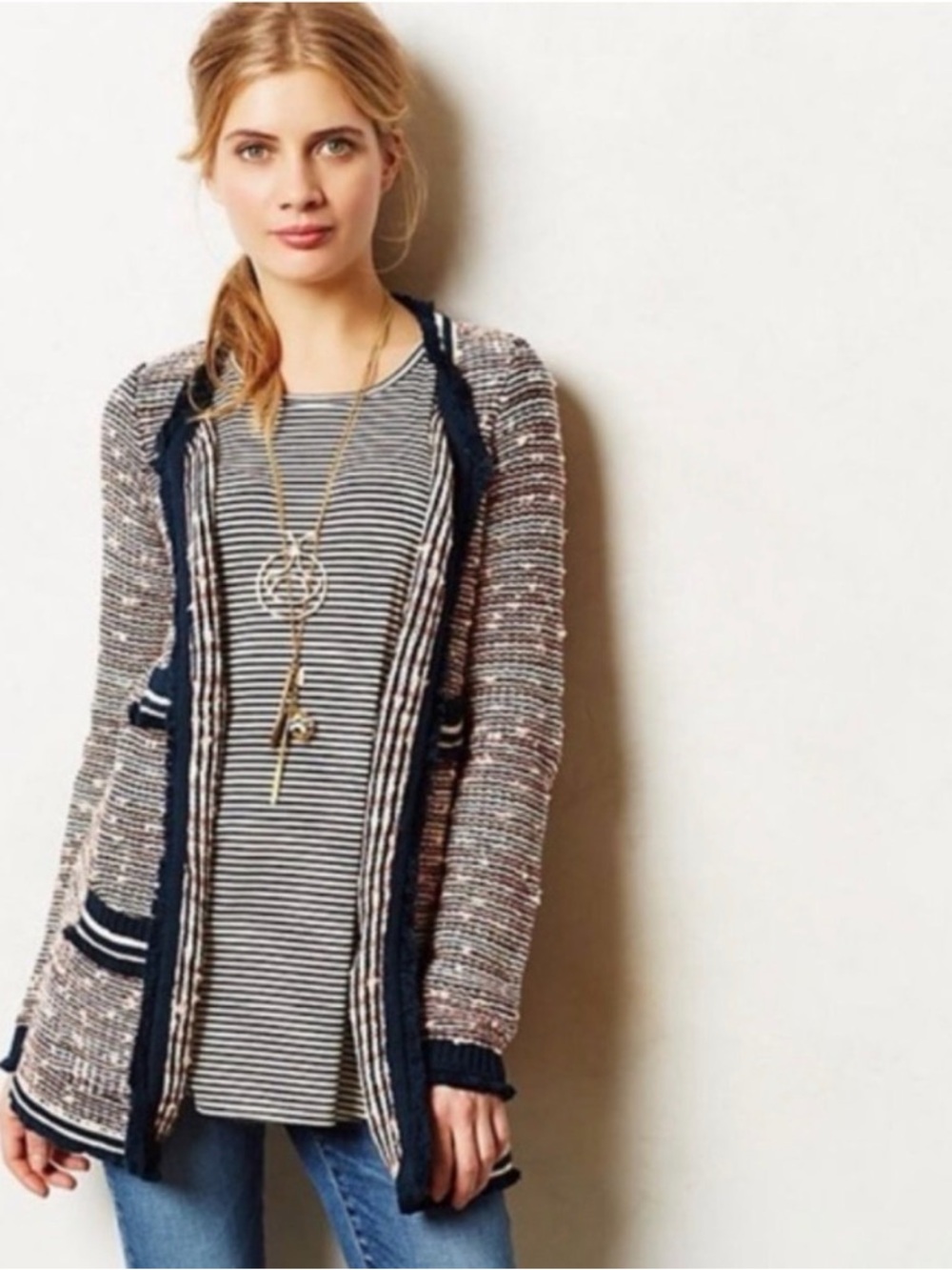 Anthropologie Moth Grafton Marled Fringe Sweater Cardigan Jacket Medium